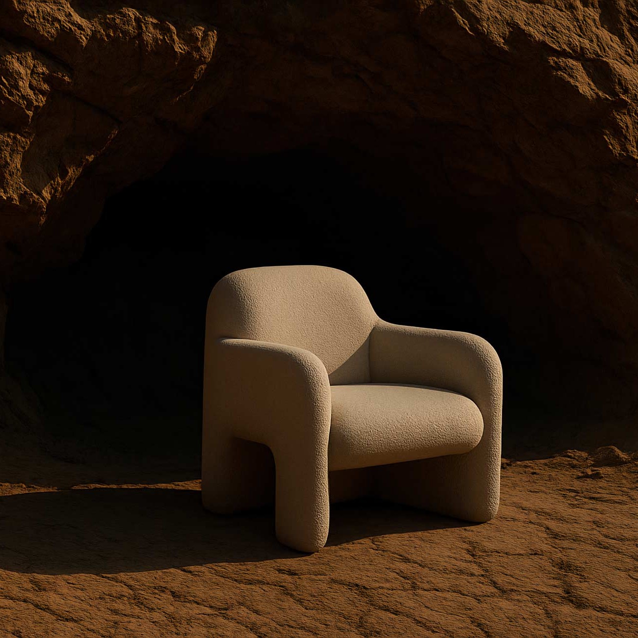 Brown club chair on sand with shadow