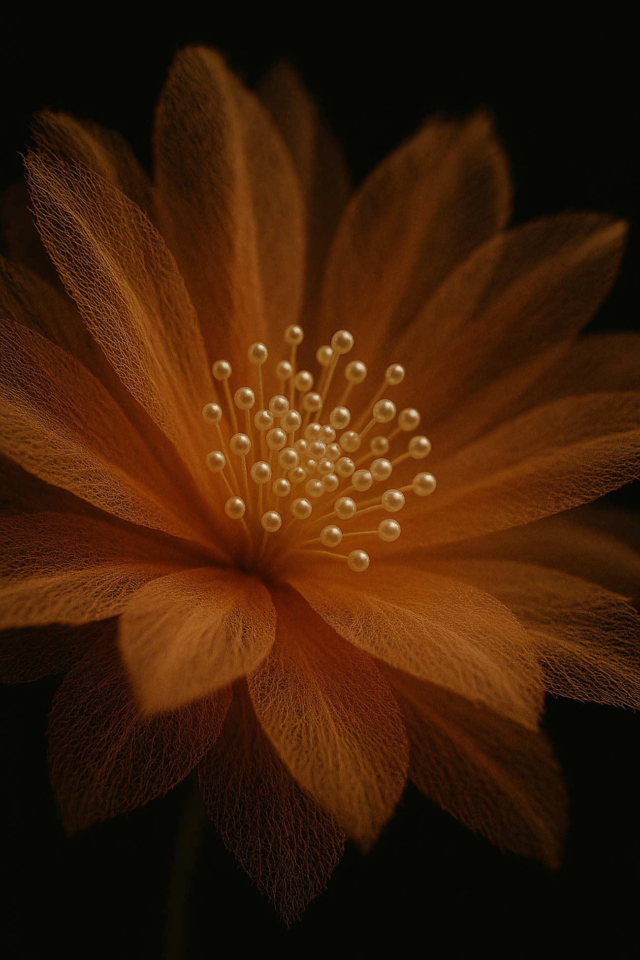Orange African daisy petals close-up with pollen, macro photography