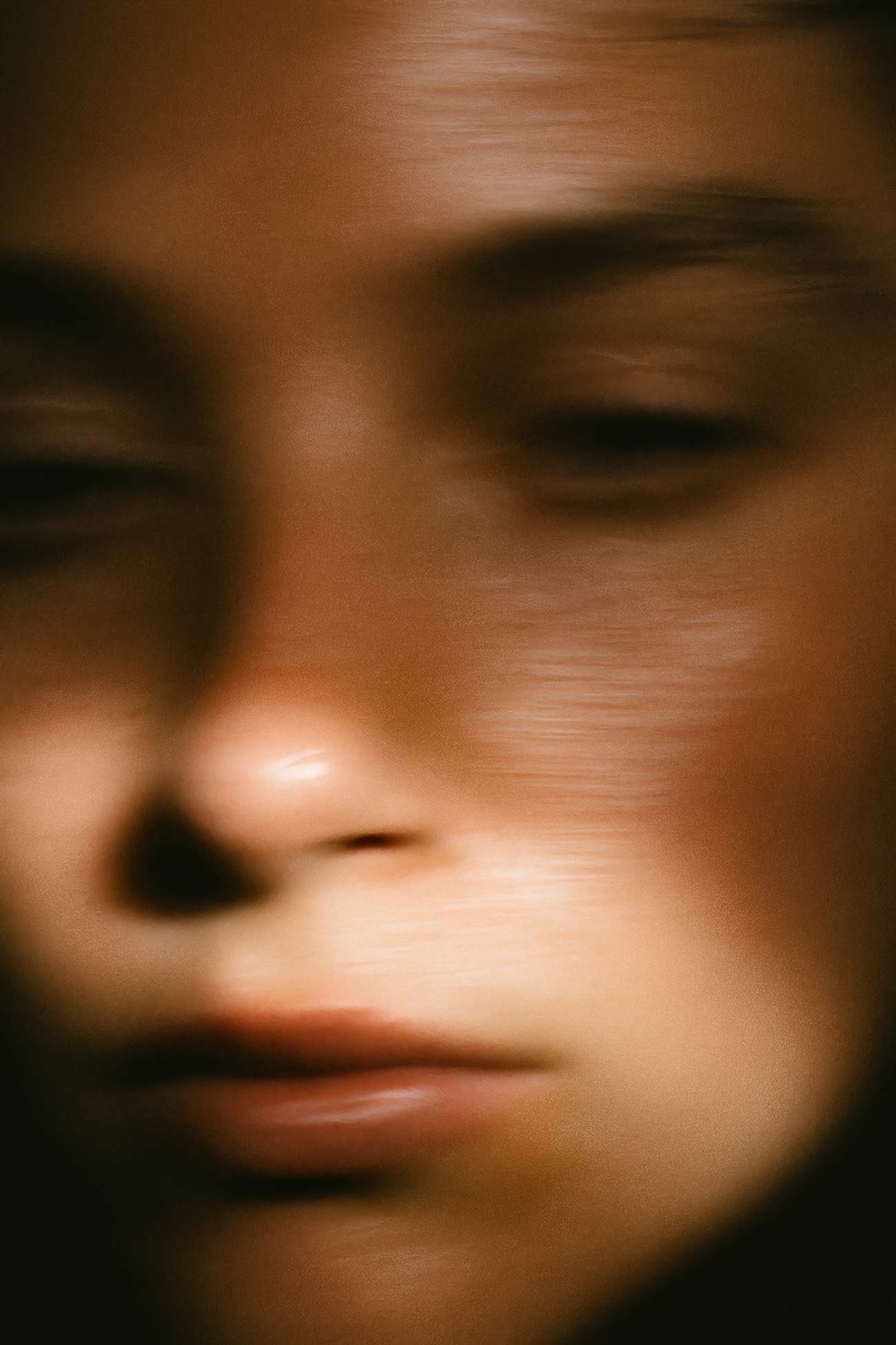 Close-up beauty portrait featuring lips, nose, and eyelashes