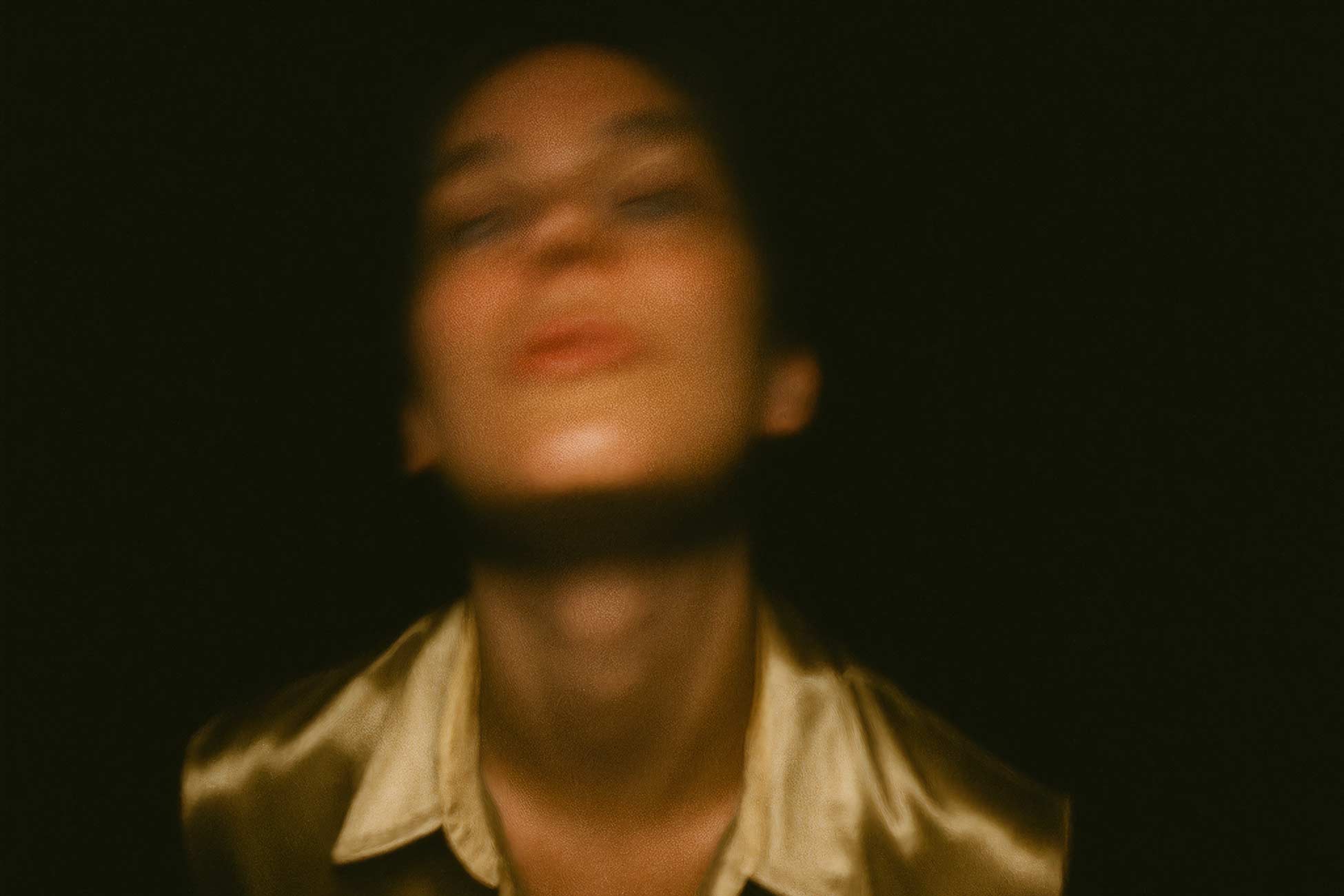 Human face with pleased expression in night portrait