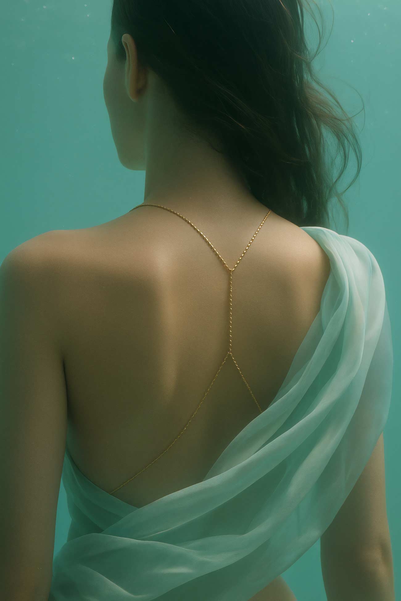 Girl with body jewelry on natural material background
