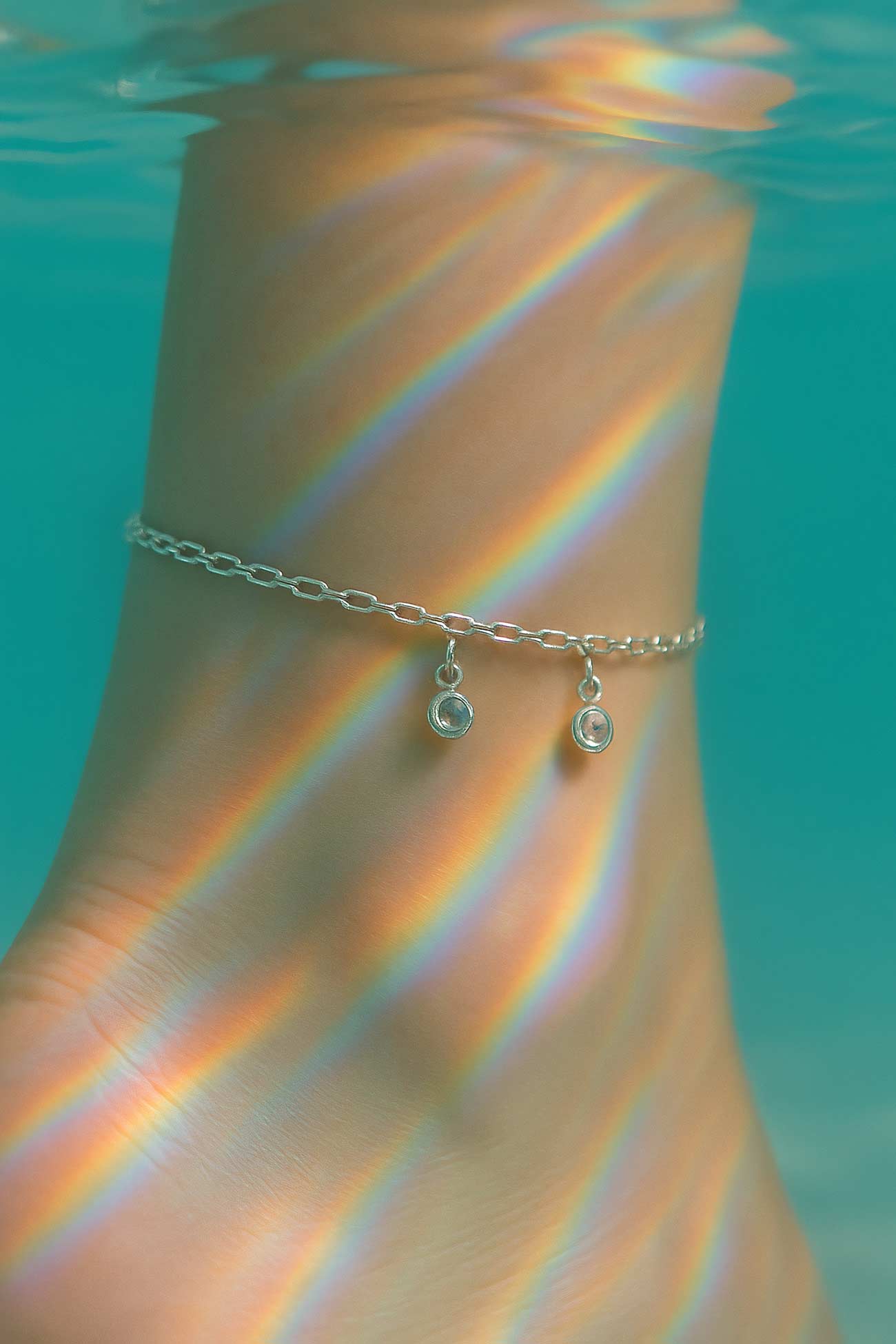 Turquoise body jewelry anklet with chain, natural materials