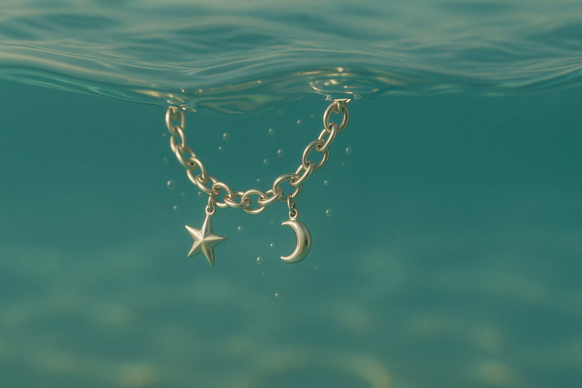 Underwater body jewelry chain necklace with crescent pendant
