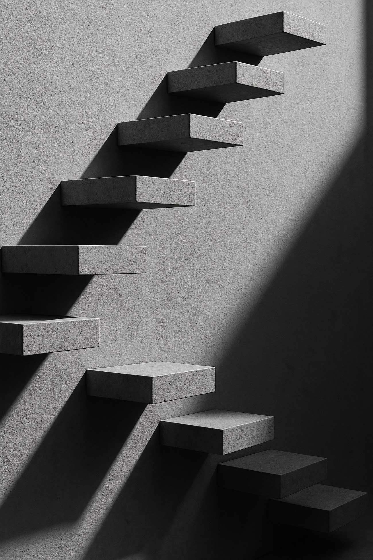 Monochrome silver stairs in architectural setting