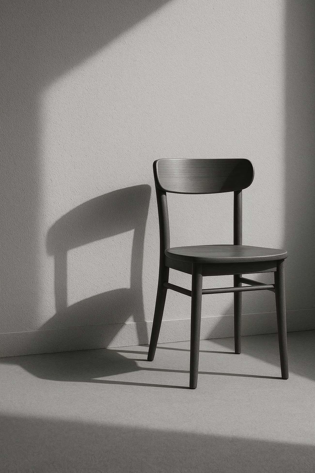 Modern grey chair on hardwood floor