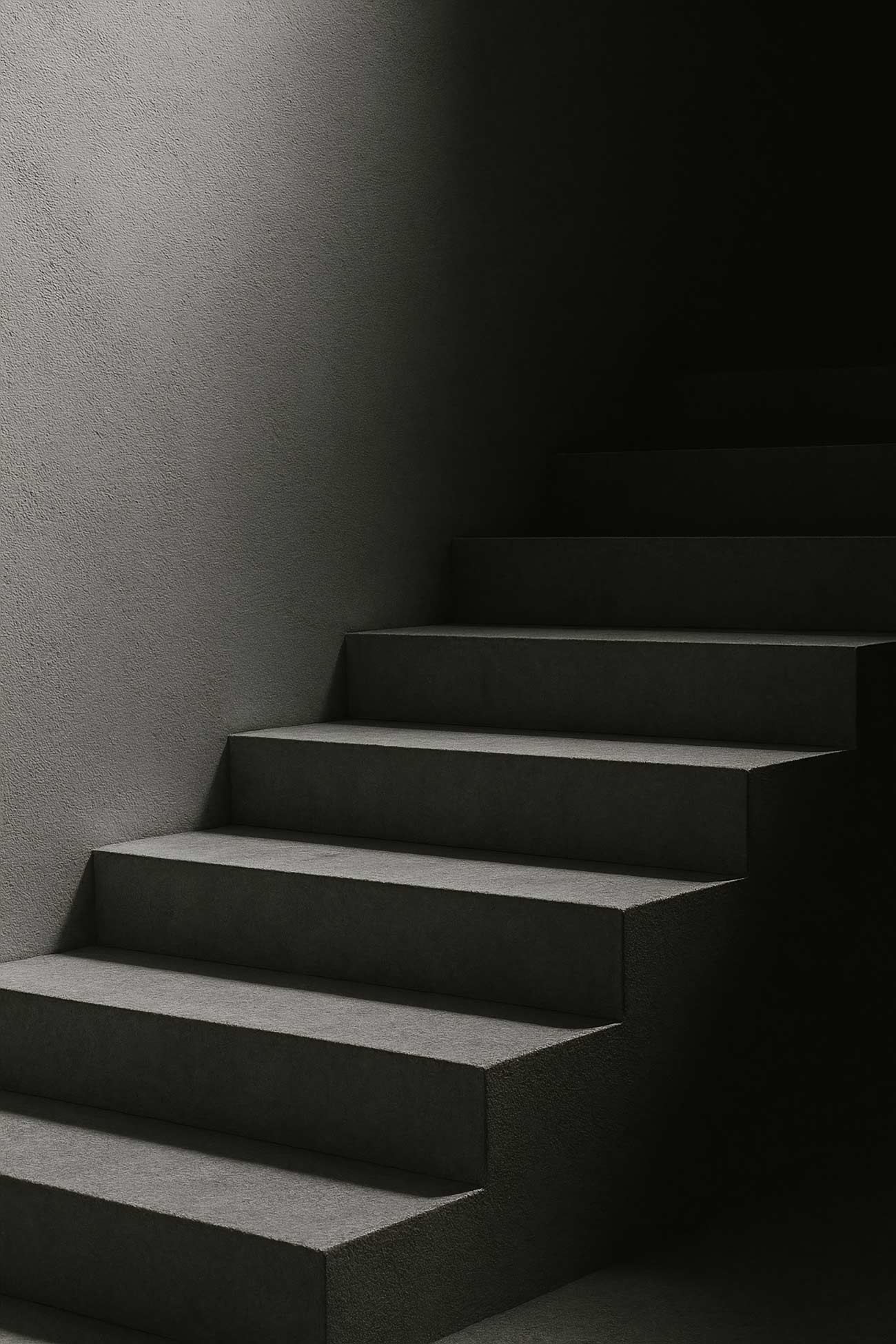 Concrete stairs with handrail in monochrome