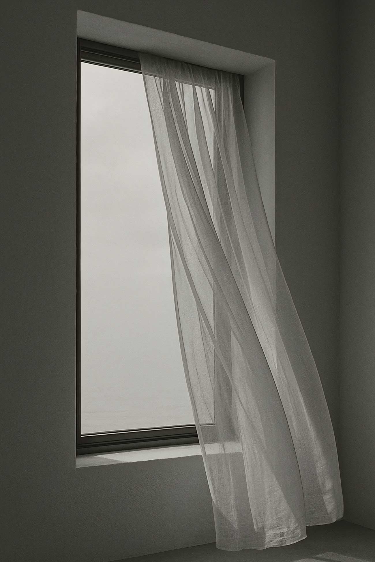 Grey curtain on window, elegant window treatment