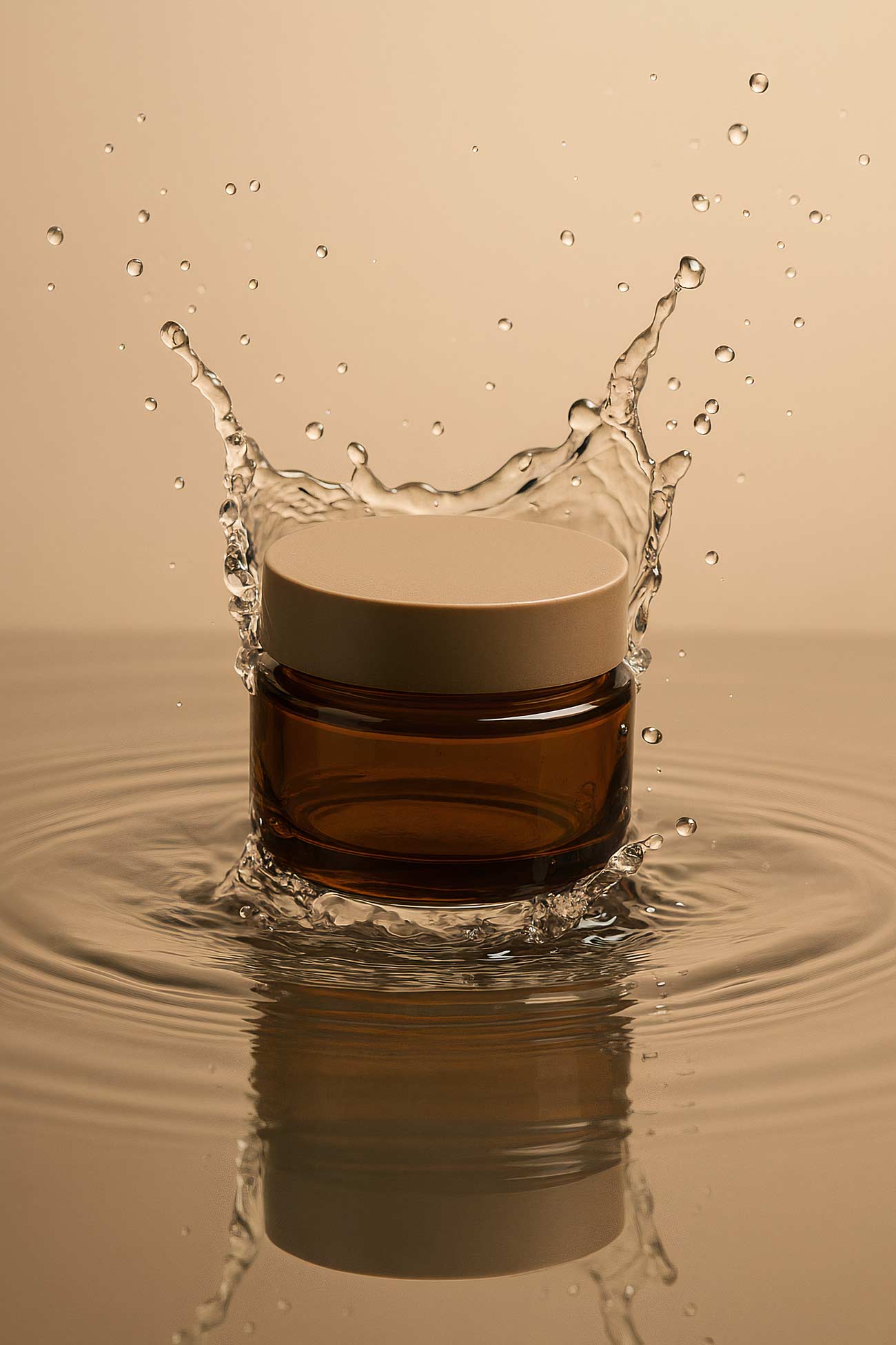 Liquid in glass creating reflections with mineral water, oil, and solvent