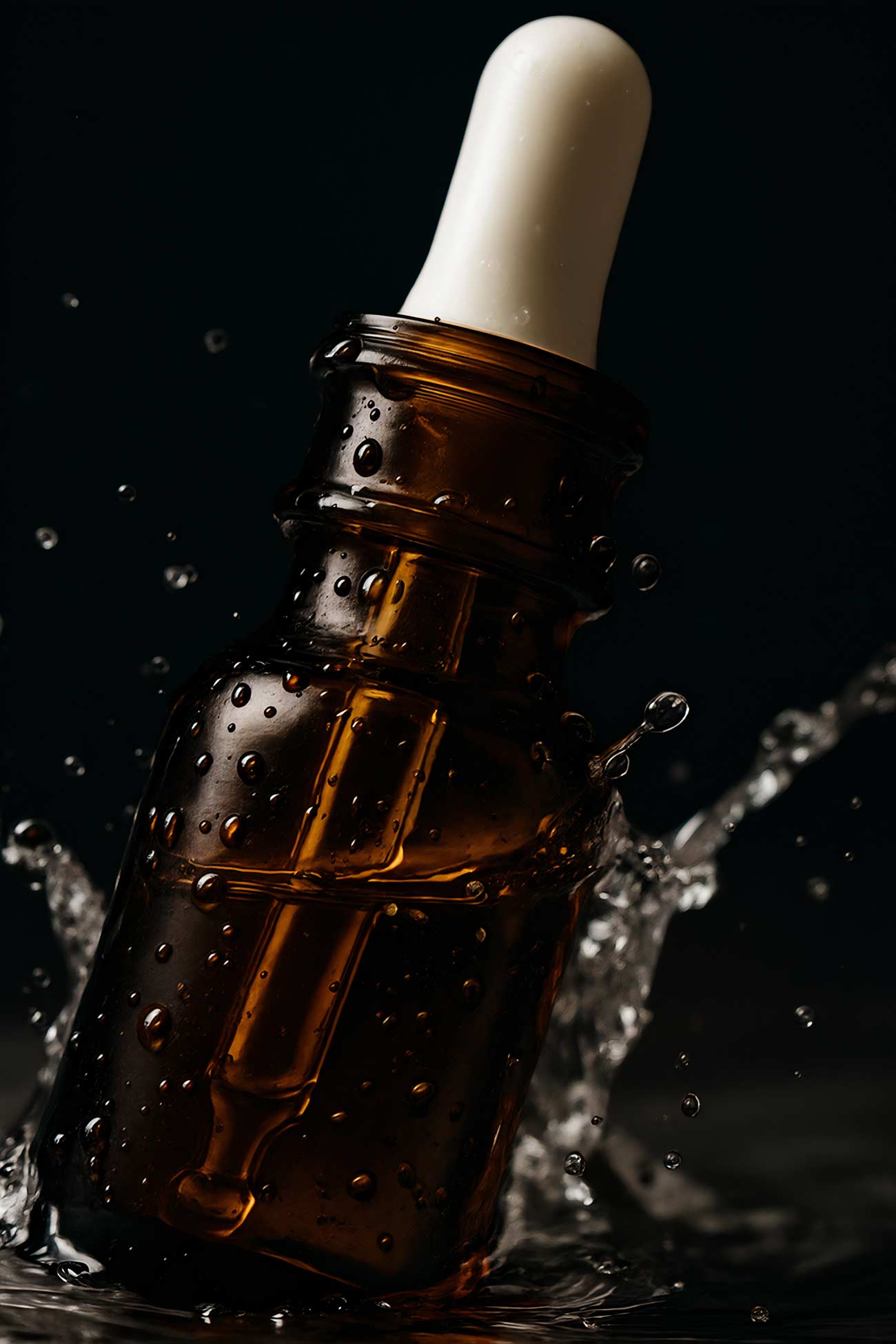 Glass bottle with liquid and cap