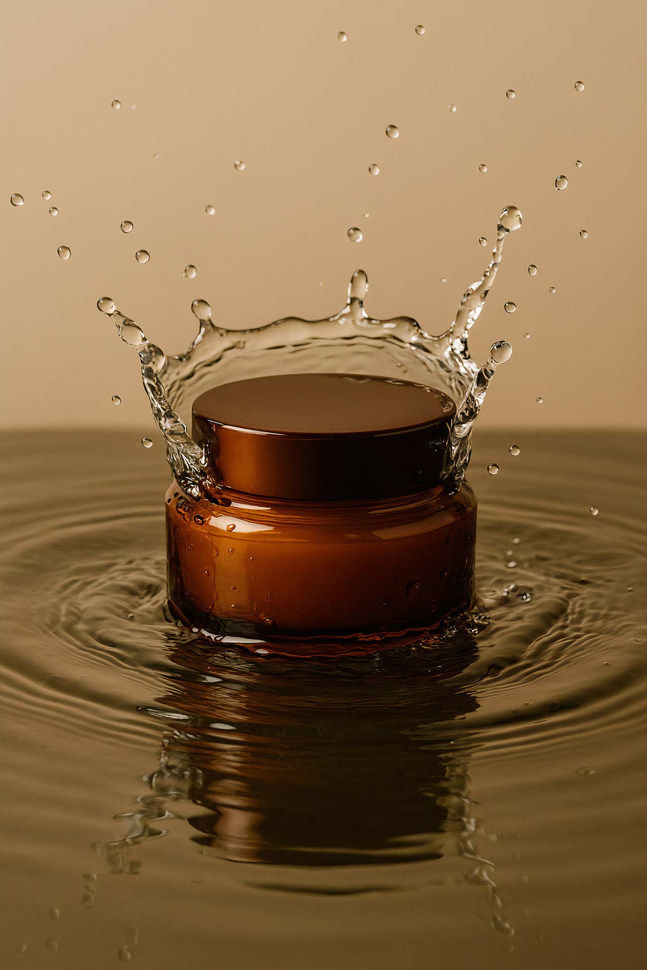 Brown liquid drop of oil, ripples on surface