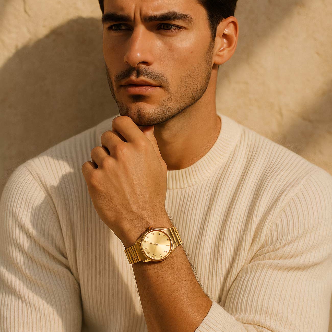 Fashion model with analog watch in portrait photography