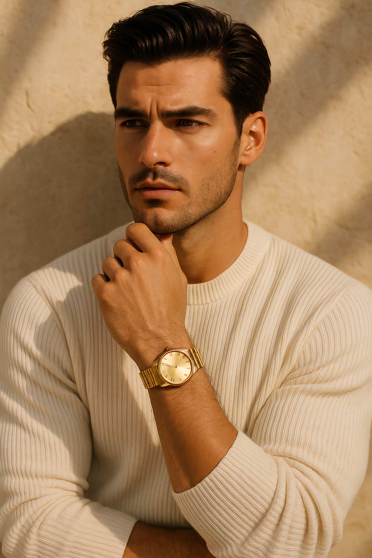Fashion model with analog watch in portrait photography