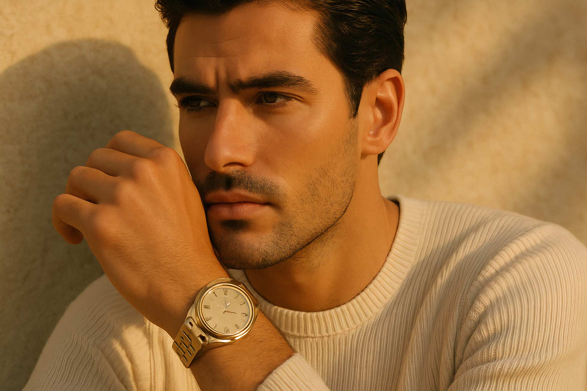 Man wearing titanium analog watch
