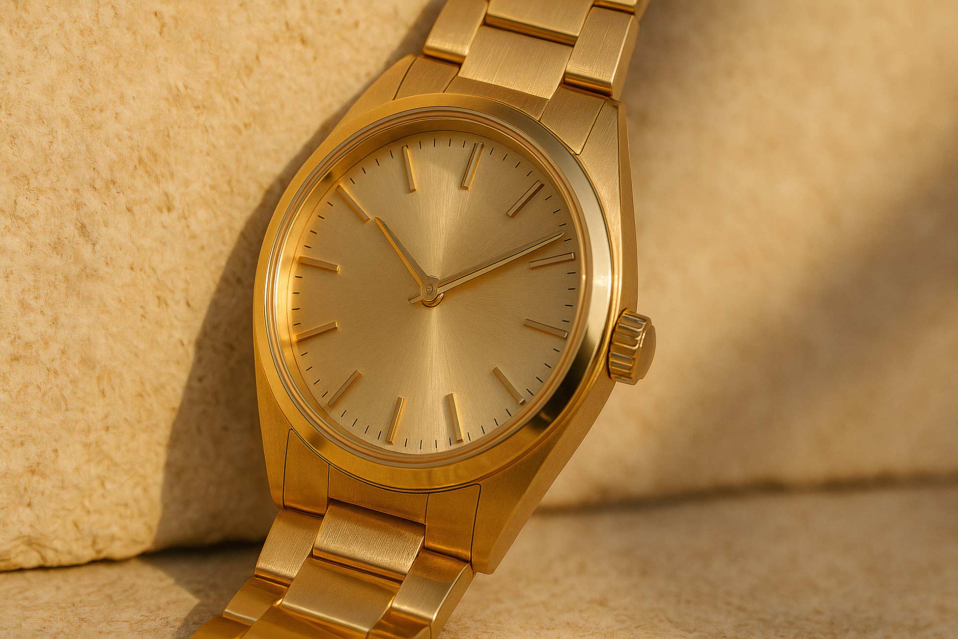 Silver analog watch on natural material