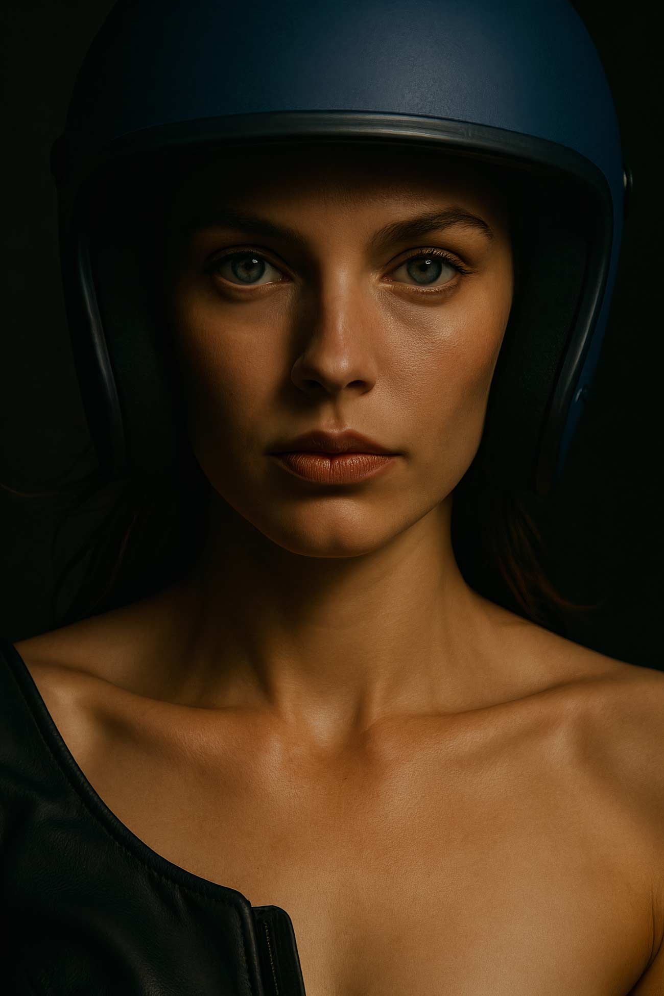 Girl wearing motorcycle helmet portrait model