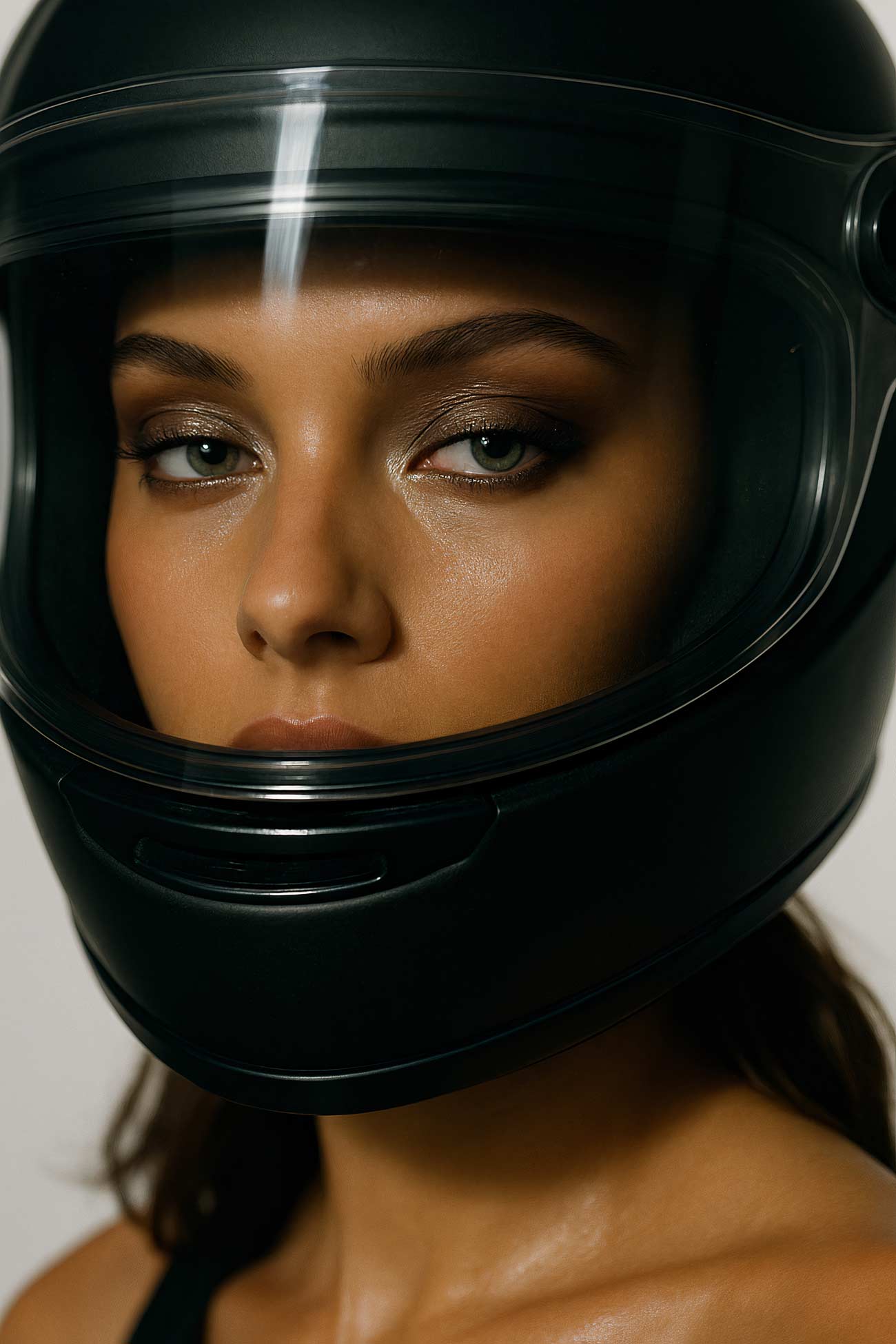 Girl in motorcycle helmet taking a selfie