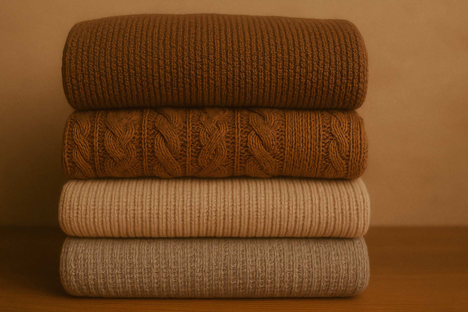 Brown woolen blanket on natural rug